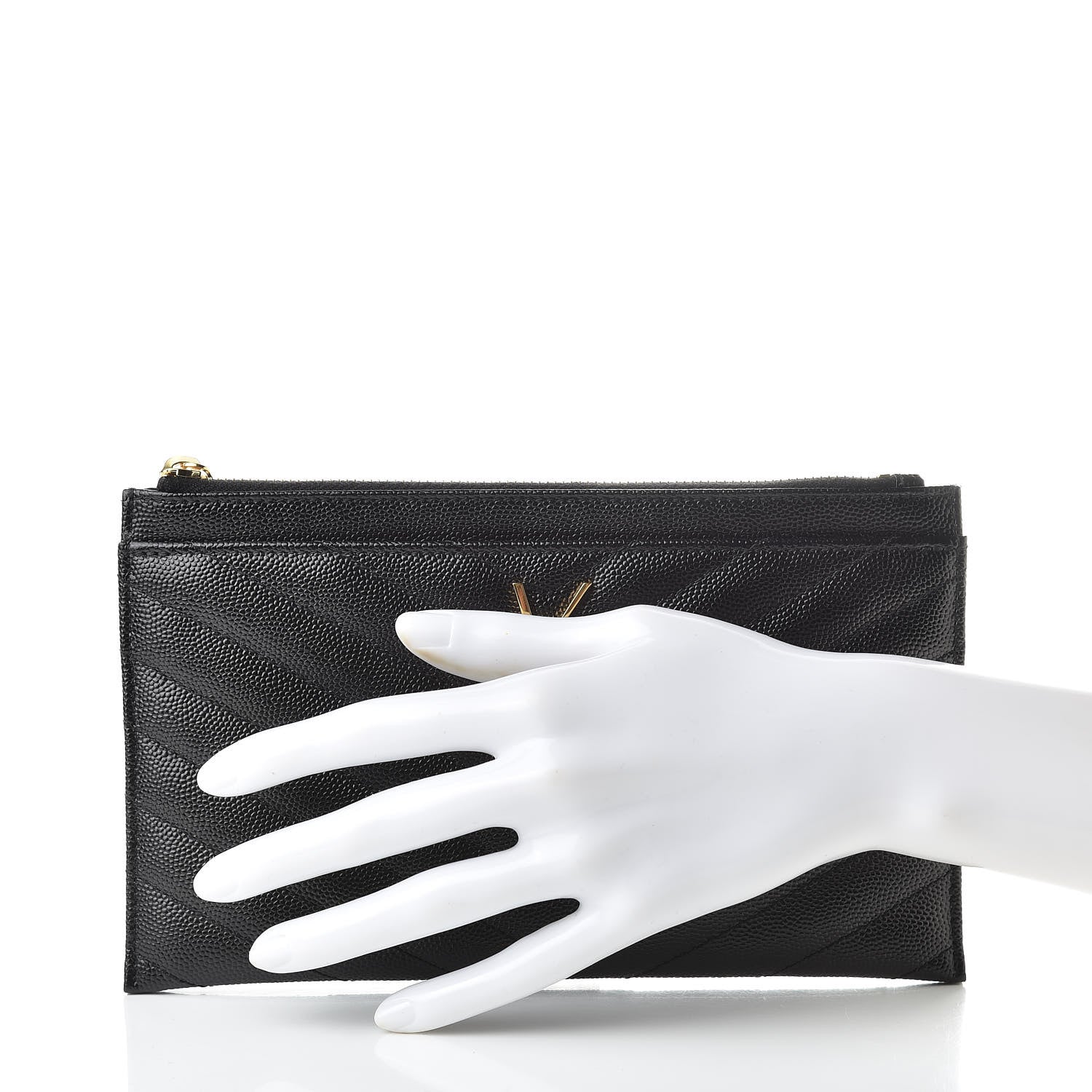 Saint Laurent Grain De Poudre Chevron Monogram Bill Pouch Black 2 of 8