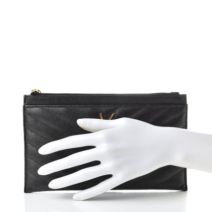 Saint Laurent Grain De Poudre Chevron Monogram Bill Pouch Black 2 of 8