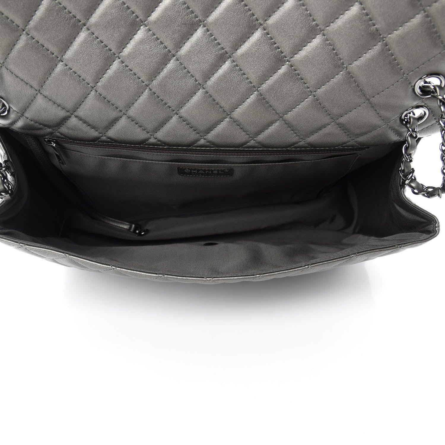 Chanel Metallic Calfskin Quilted Small XXL Travel Flap Bag Dark Silver 5 of 10