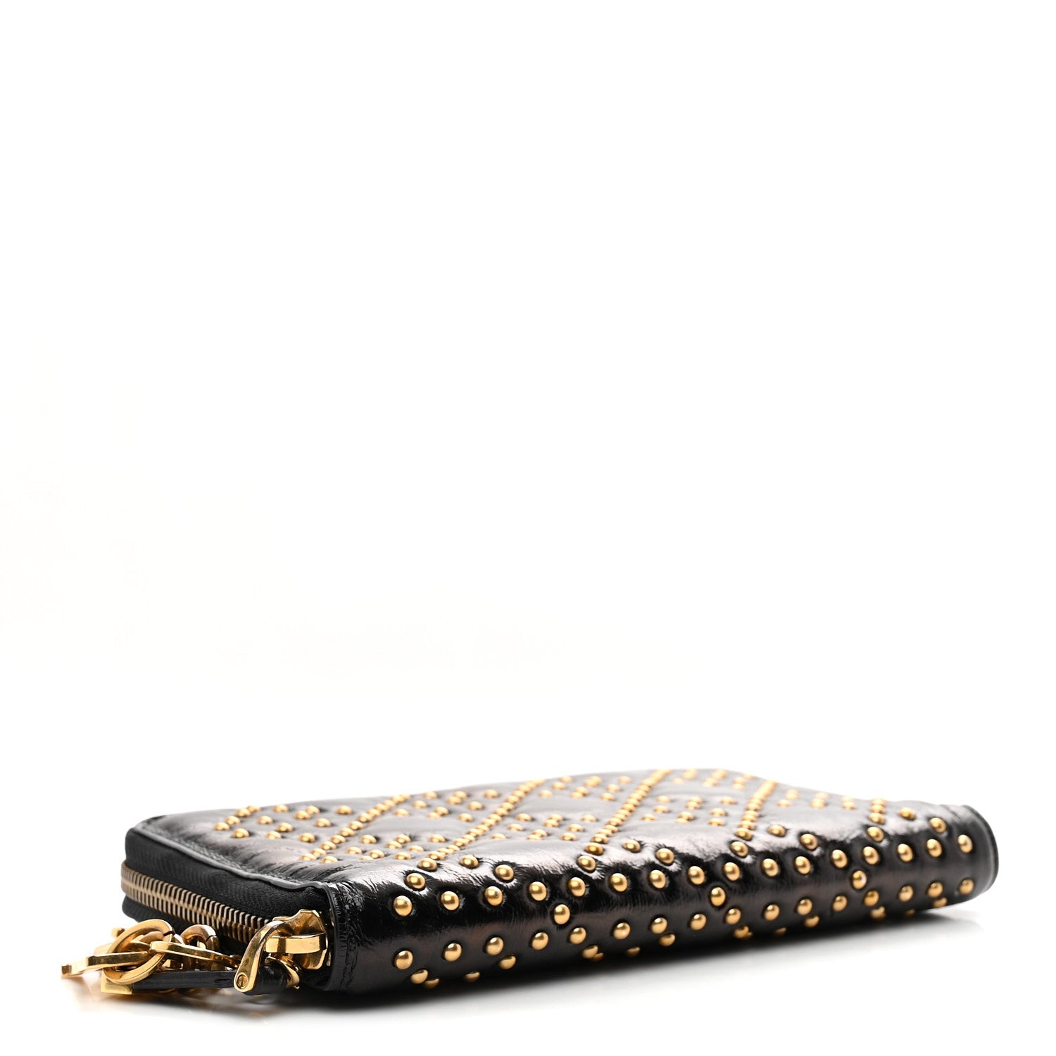Christian Dior Patent Studded Supple Lady Dior Zip Wallet Black 4 of 7