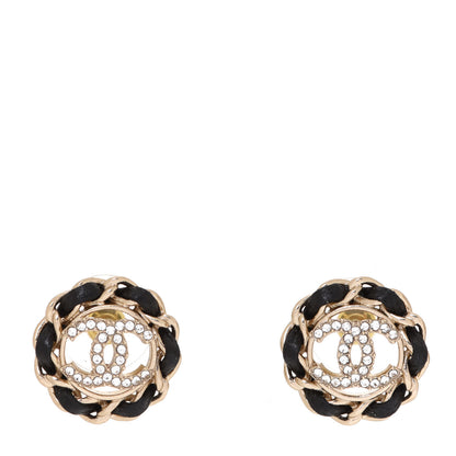 Chanel Crystal Lambskin Chain CC Stud Earrings Black Gold 1 of 5