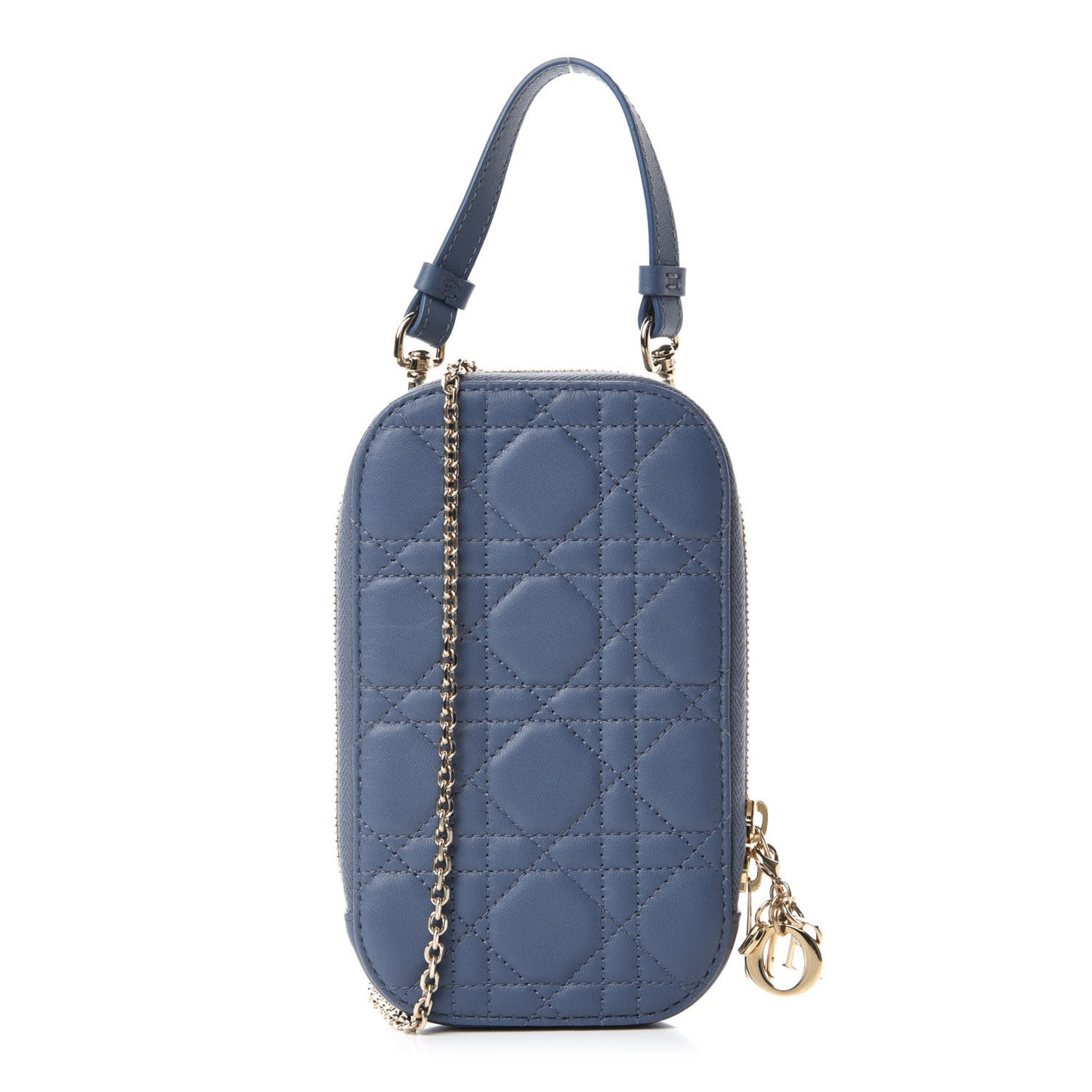 Lambskin Cannage Lady Dior Phone Holder Denim Blue