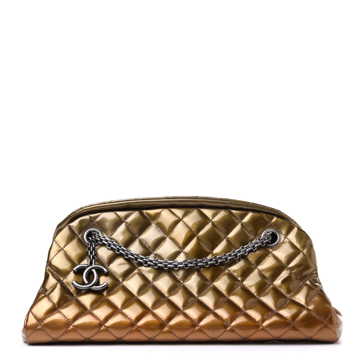 Metallic Patent Quilted Medium Just Mademoiselle Bowling Bag Gold Degrade