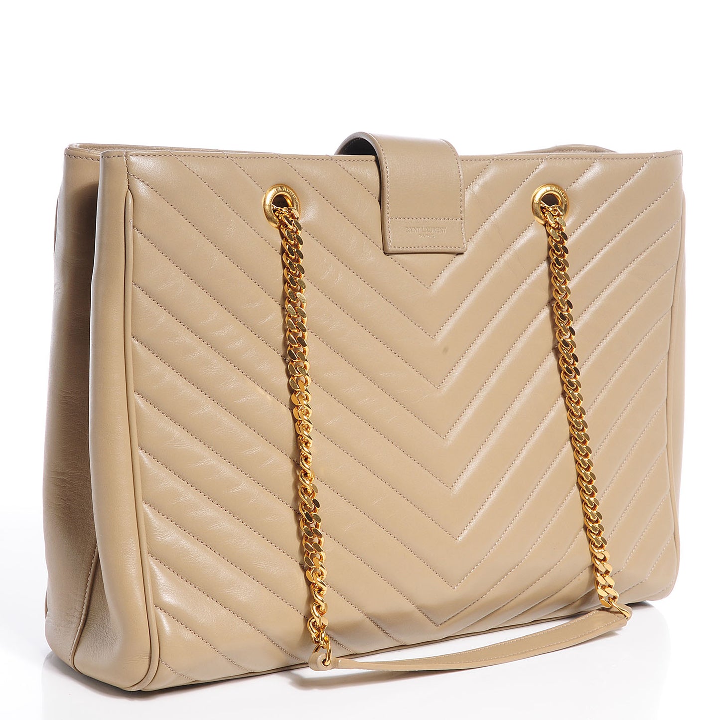 Lambskin Matelasse Chevron Monogram Cassandre Shopper Beige
