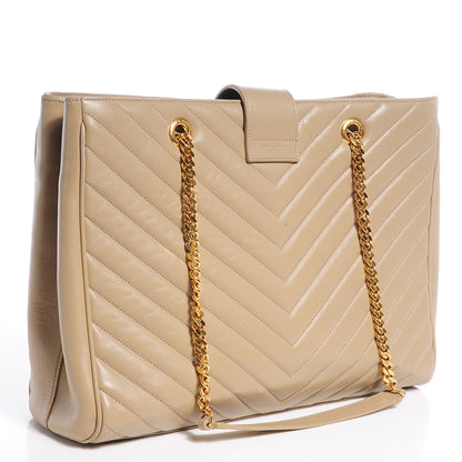 Saint Laurent Lambskin Matelasse Chevron Monogram Cassandre Shopper Beige 4 of 8