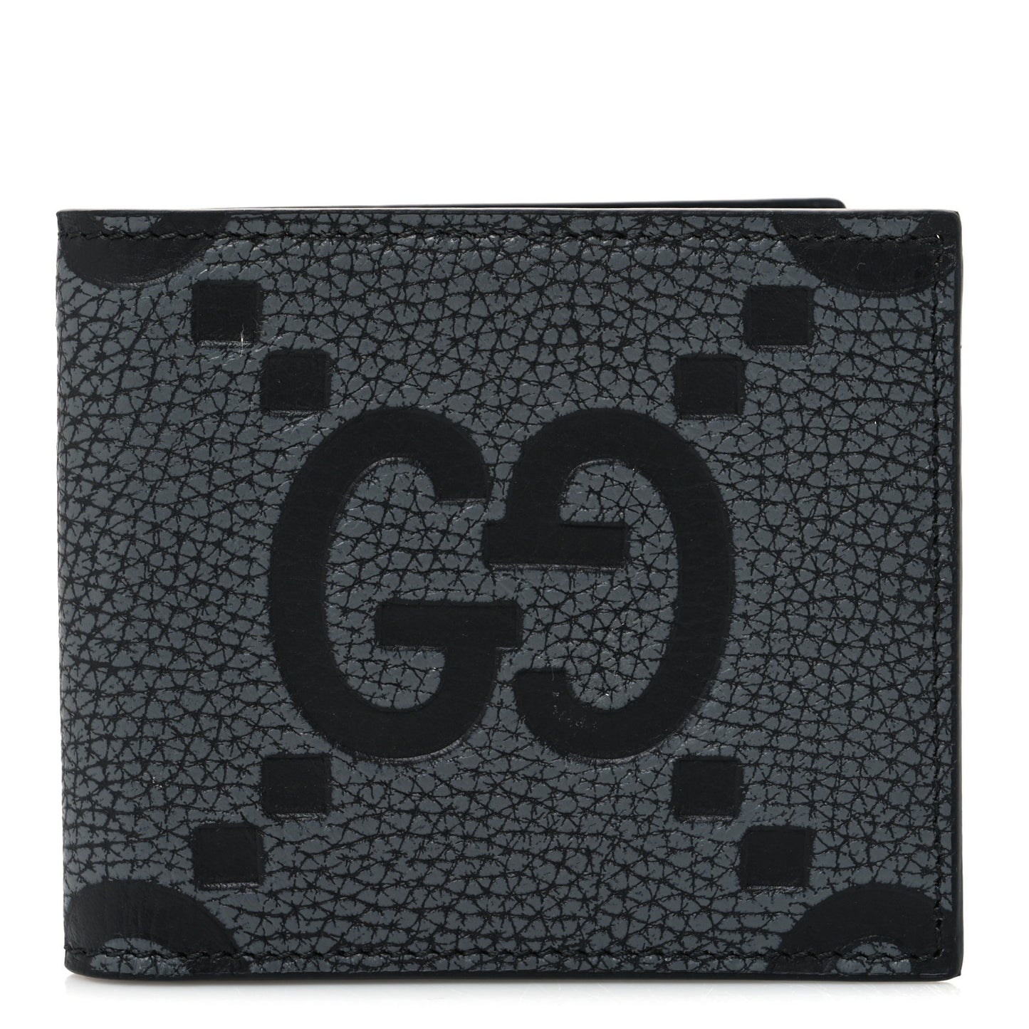 Piuma Calfskin Jumbo GG Embossed Wallet Dark Grey Black