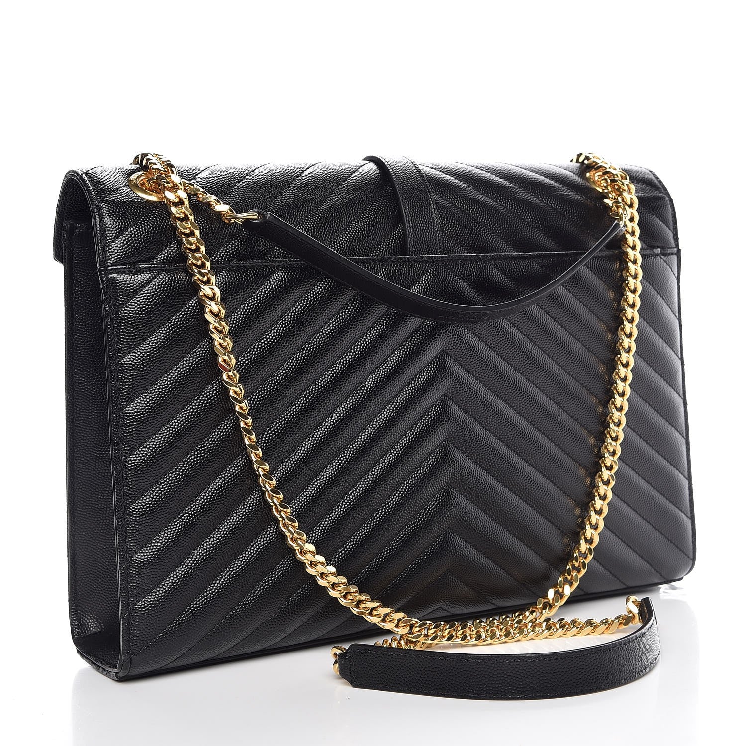 Saint Laurent Grain De Poudre Matelasse Chevron Large Monogram Satchel Black 3 of 8