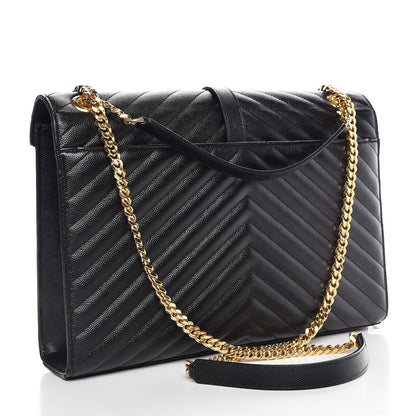 Saint Laurent Grain De Poudre Matelasse Chevron Large Monogram Satchel Black 3 of 8