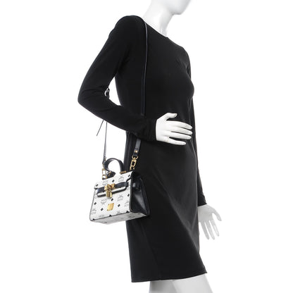 MCM Visetos Heritage Padlock Satchel Black White 2 of 8