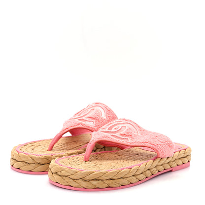 Chanel Terry Cloth Raffia CC Logo Thong Sandals 39 Pink 3 of 11