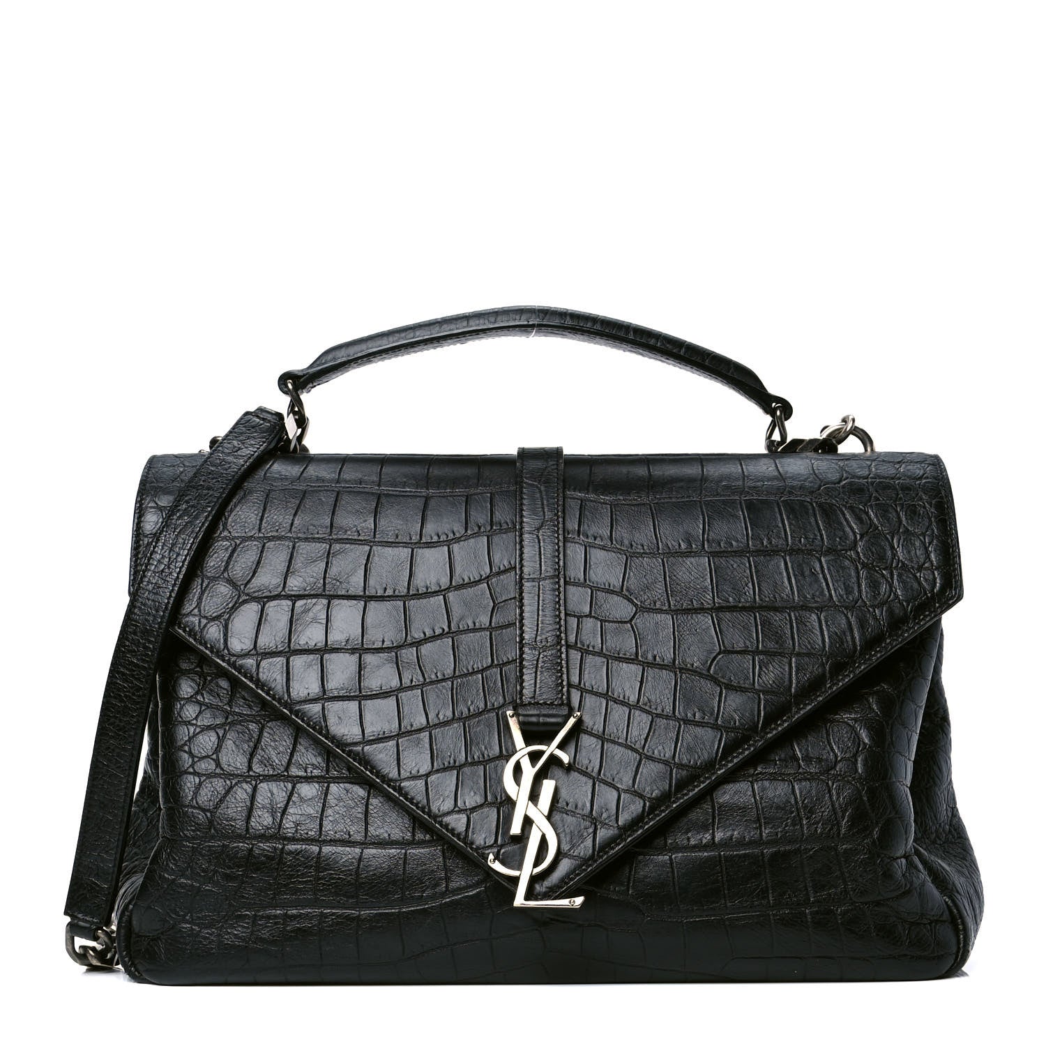 Saint Laurent Calfskin Crocodile Embossed Monogram Large College Satchel Black 1 of 8