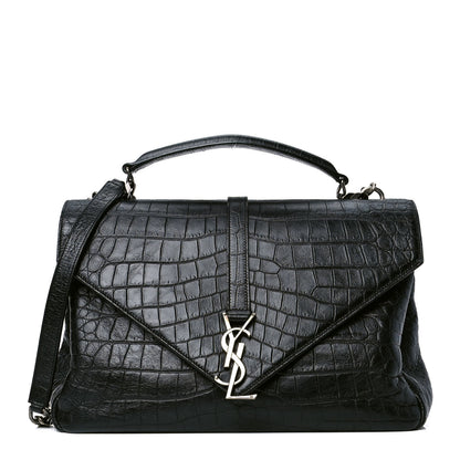 Saint Laurent Calfskin Crocodile Embossed Monogram Large College Satchel Black 1 of 8