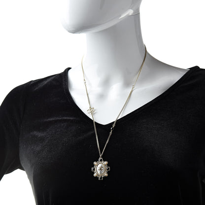 Chanel Crystal Pearl Beaded CC Long Necklace Black Gold 2 of 5