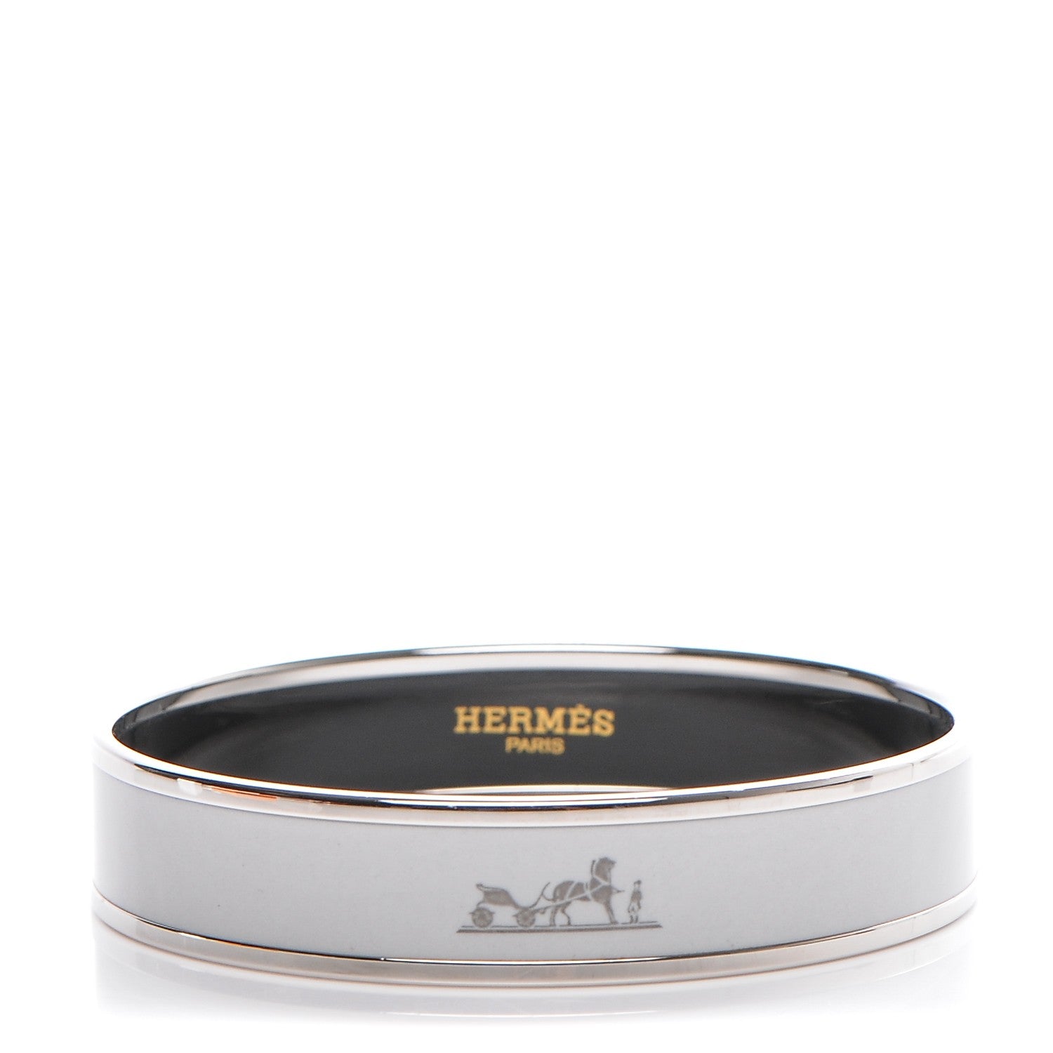Hermes Enamel Printed Narrow Caleche Bracelet 65 White 1 of 5
