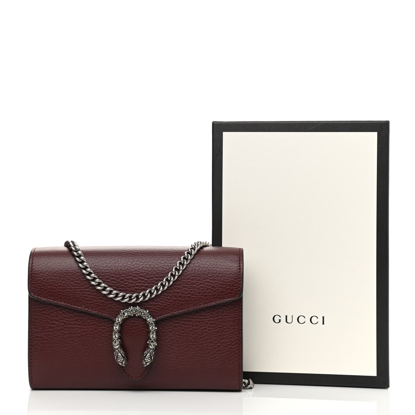 Dollar Calfskin Crystal Mini Dionysus Chain Wallet Vintage Bordeaux