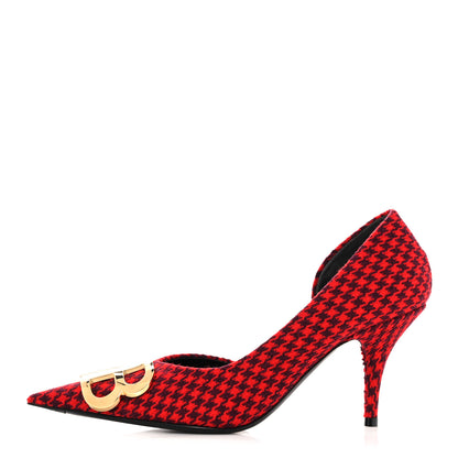 Balenciaga Wool Houndstooth BB D'Orsay Pointed Toe Knife 80mm Pump 36 Red Black Gold 1 of 9