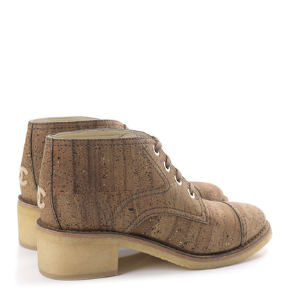 Chanel Cork Lace Up Boots 41.5 Beige Gold 4 of 10