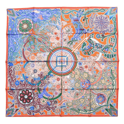 Hermes Silk Arbre Du Vent Scarf 90 Orange Lavande Vert 1 of 6