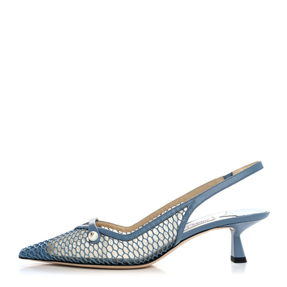 Jimmy Choo Fishnet Mesh Nappa Amita 45 Slingback Pumps 39 Smoky Blue 1 of 9