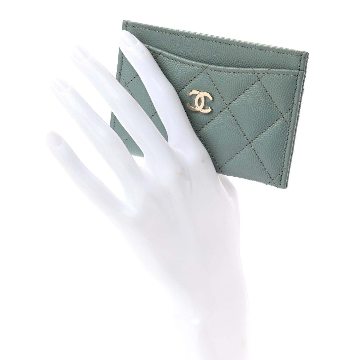 Caviar Quilted Card Holder Dark Green