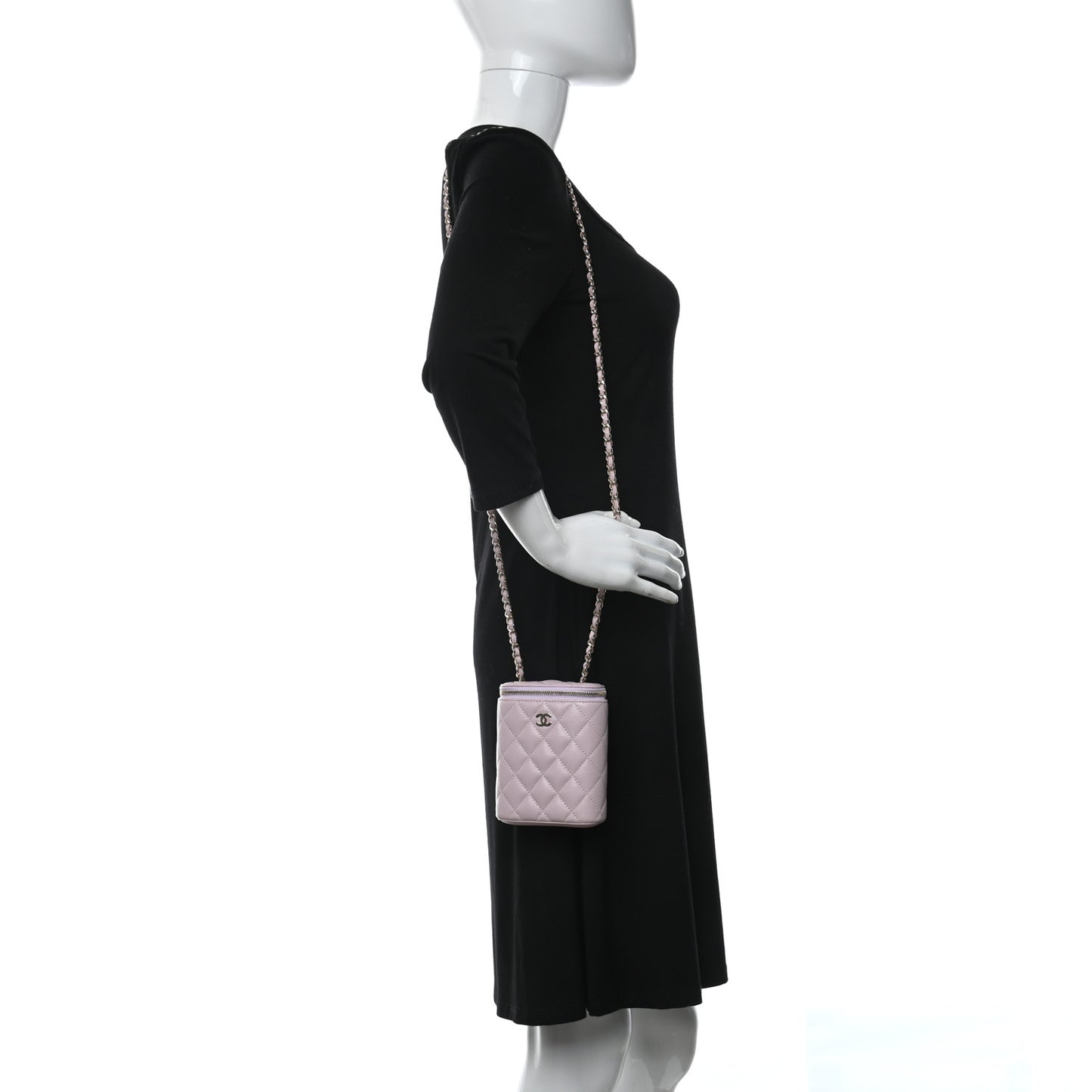 Caviar Quilted Small Vertical Coco Beauty Vanity Case With Chain Light Pink