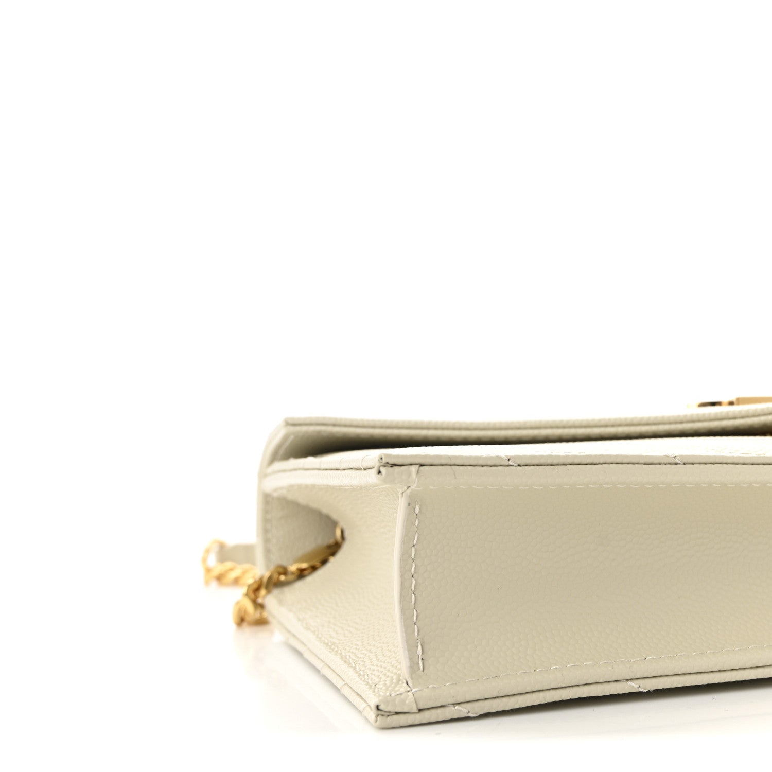 Saint Laurent Grain De Poudre Matelasse Chevron Monogram Envelope Chain Wallet Crema Soft 6 of 7