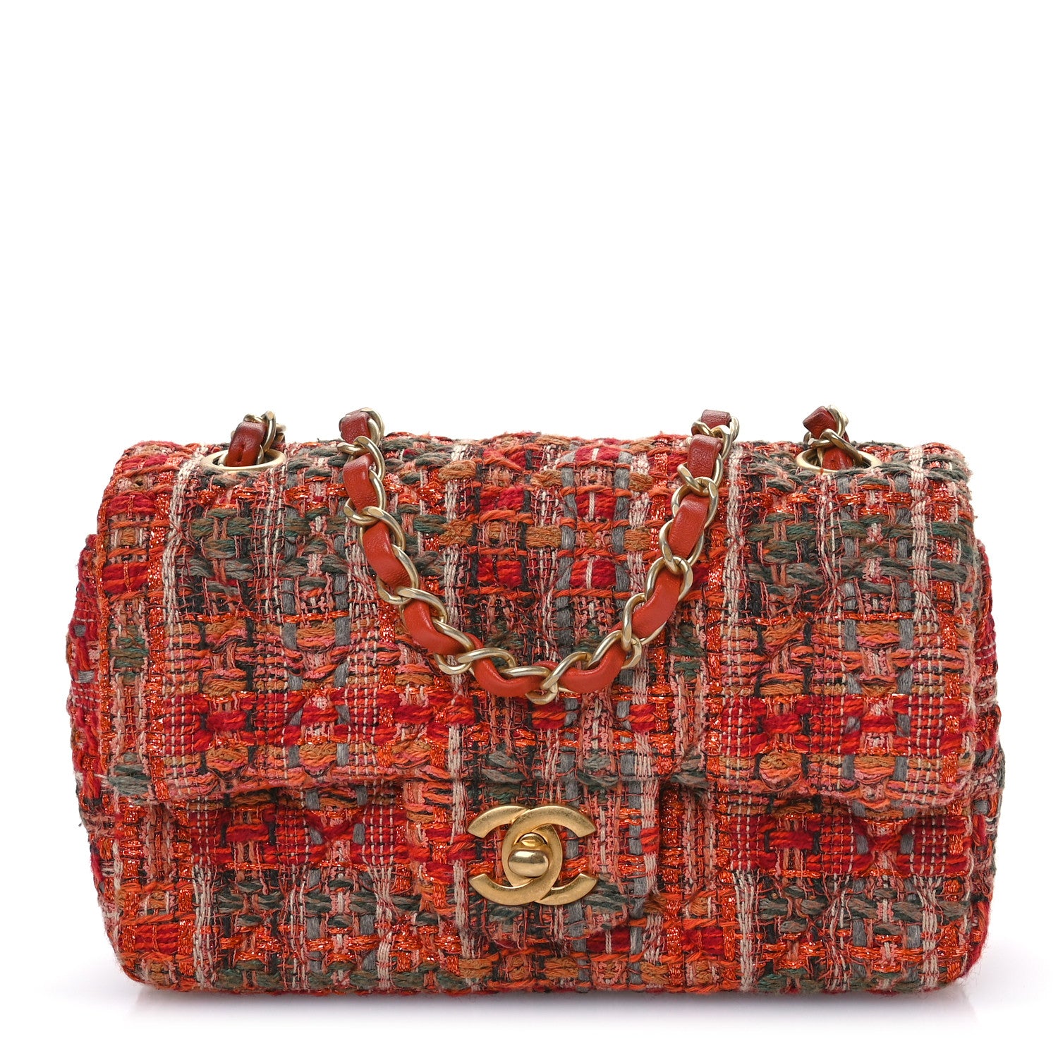 Chanel Tweed Quilted Mini Rectangular Flap Orange Multicolor 1 of 11