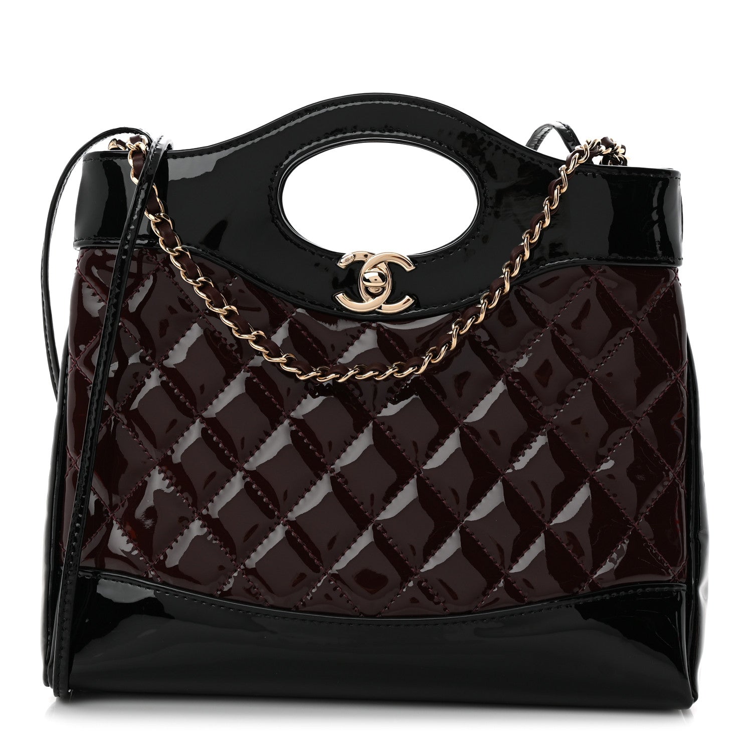 Chanel Patent Calfskin Quilted Mini 31 Shopping Bag Burgundy Black 1 of 11