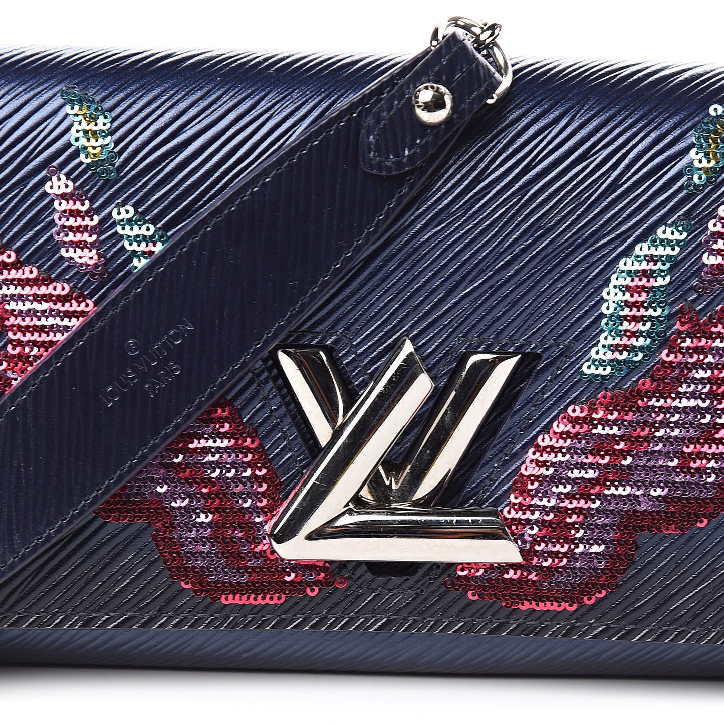 Epi Sequins Flame Twist Chain Wallet Blue Nuit
