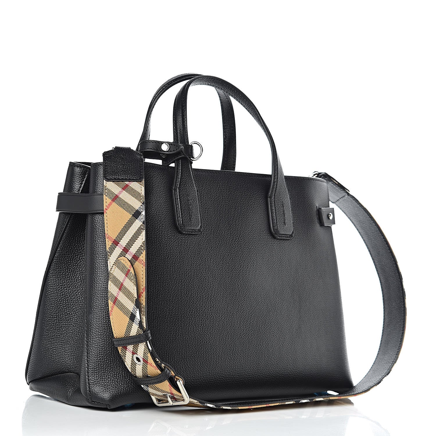 Burberry Derby Calfskin House Check Medium Banner Tote Black 3 of 14