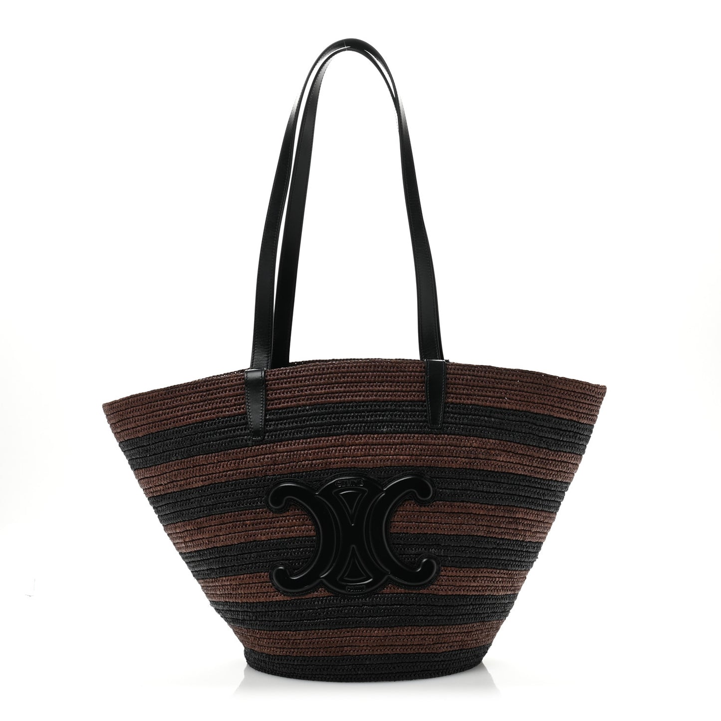 Raffia Striped Calfskin Triomphe Couffin Panier Black Brown