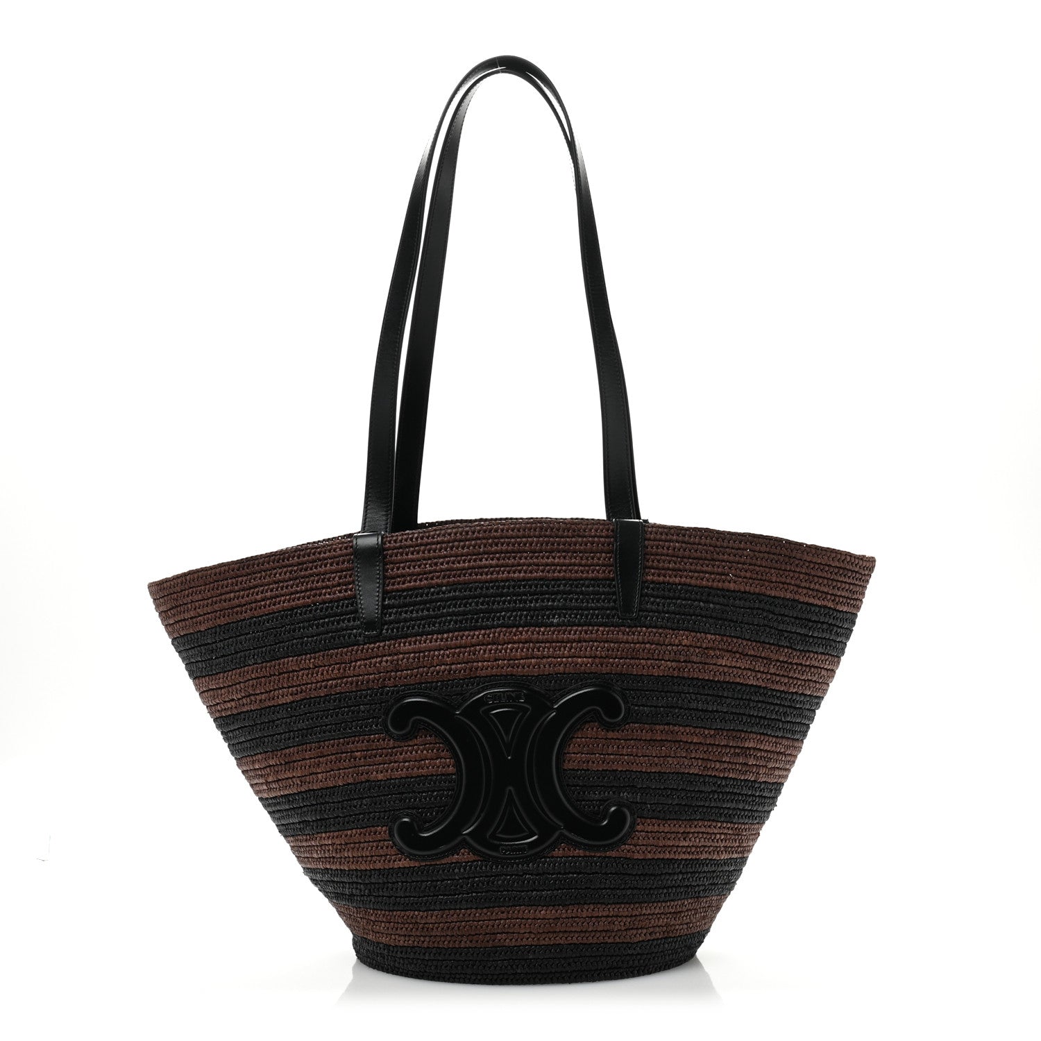 Celine Raffia Striped Calfskin Triomphe Couffin Panier Black Brown 1 of 12