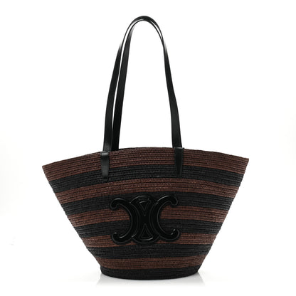 Celine Raffia Striped Calfskin Triomphe Couffin Panier Black Brown 1 of 12