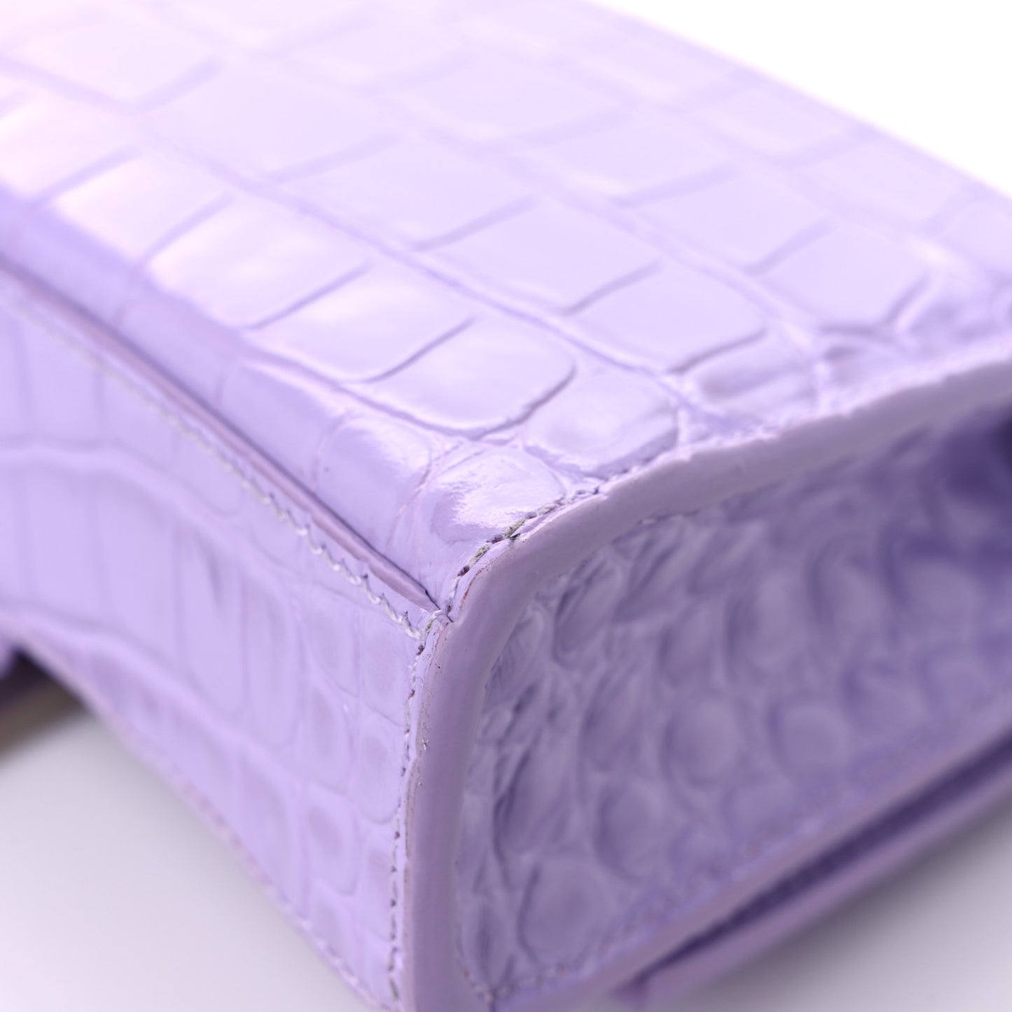 Shiny Calfskin Crocodile Embossed Hourglass Chain Bag Lilac