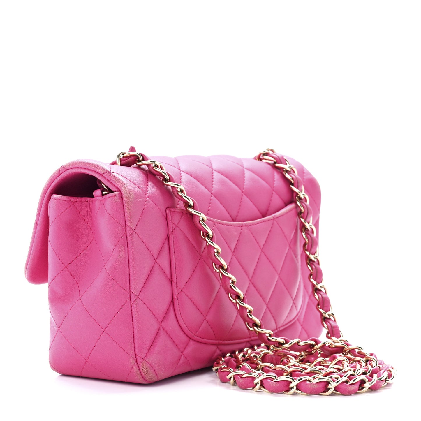 Lambskin Quilted Mini Rectangular Flap Fuchsia