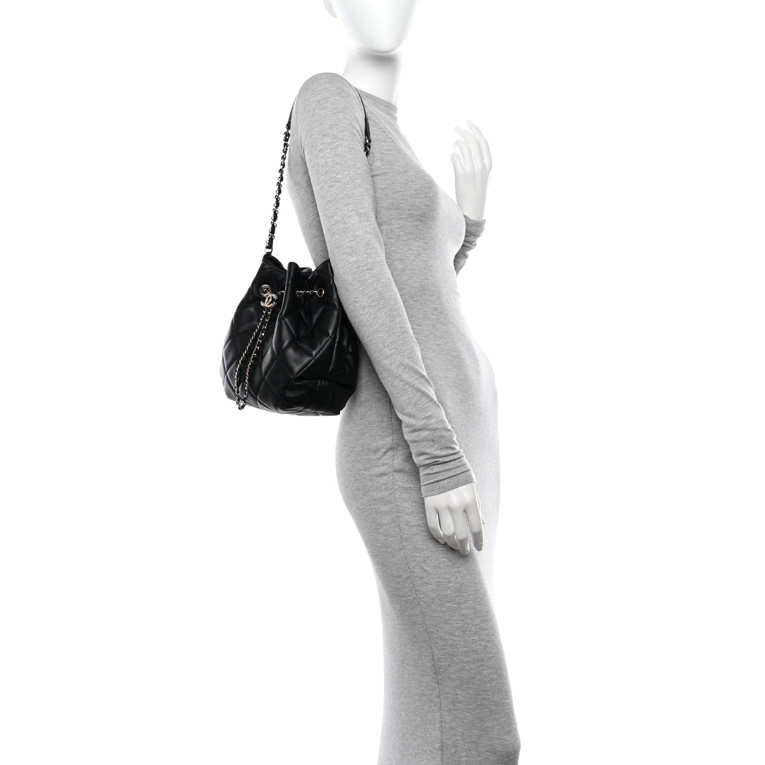 Chanel Lambskin Quilted Large CC Drawstring Bag Black 2 of 12