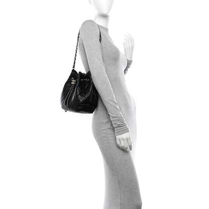 Chanel Lambskin Quilted Large CC Drawstring Bag Black 2 of 12