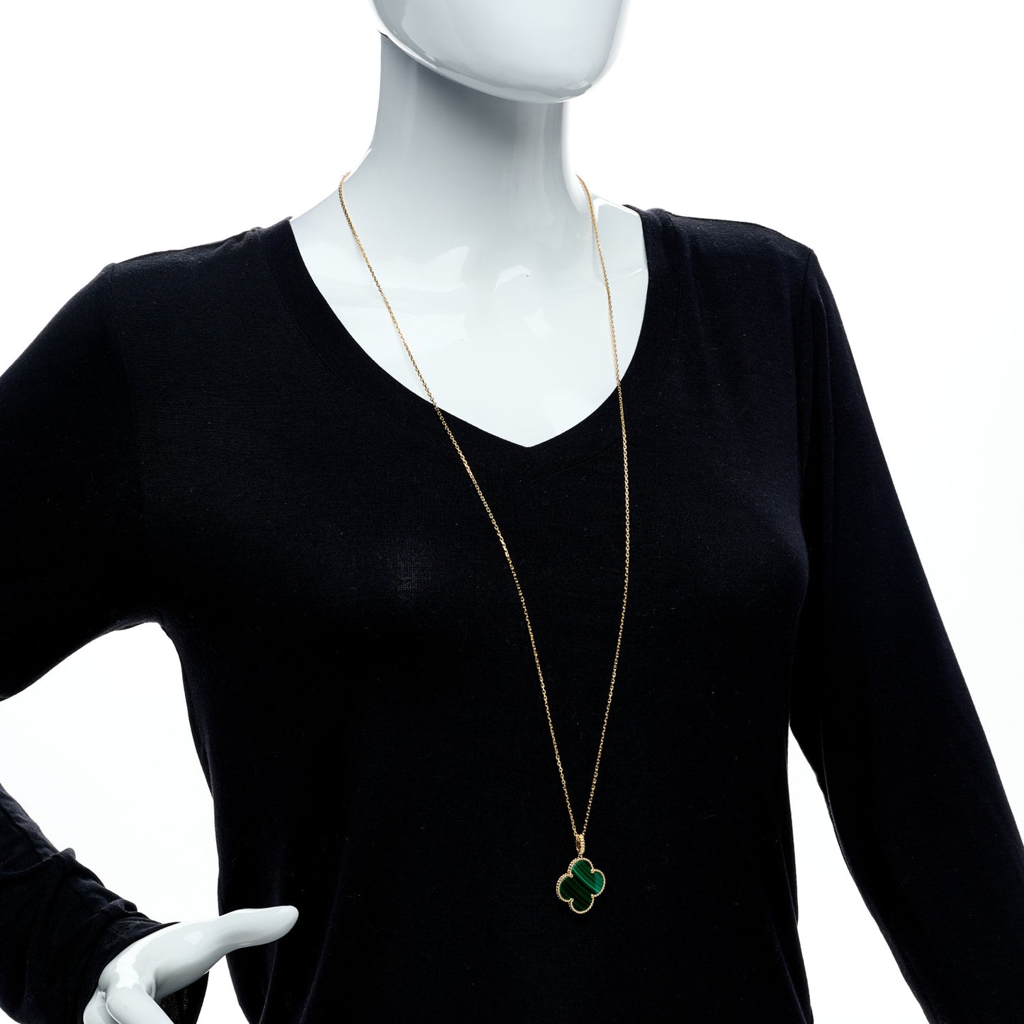 18K Yellow Gold Malachite Magic Alhambra Pendant Necklace