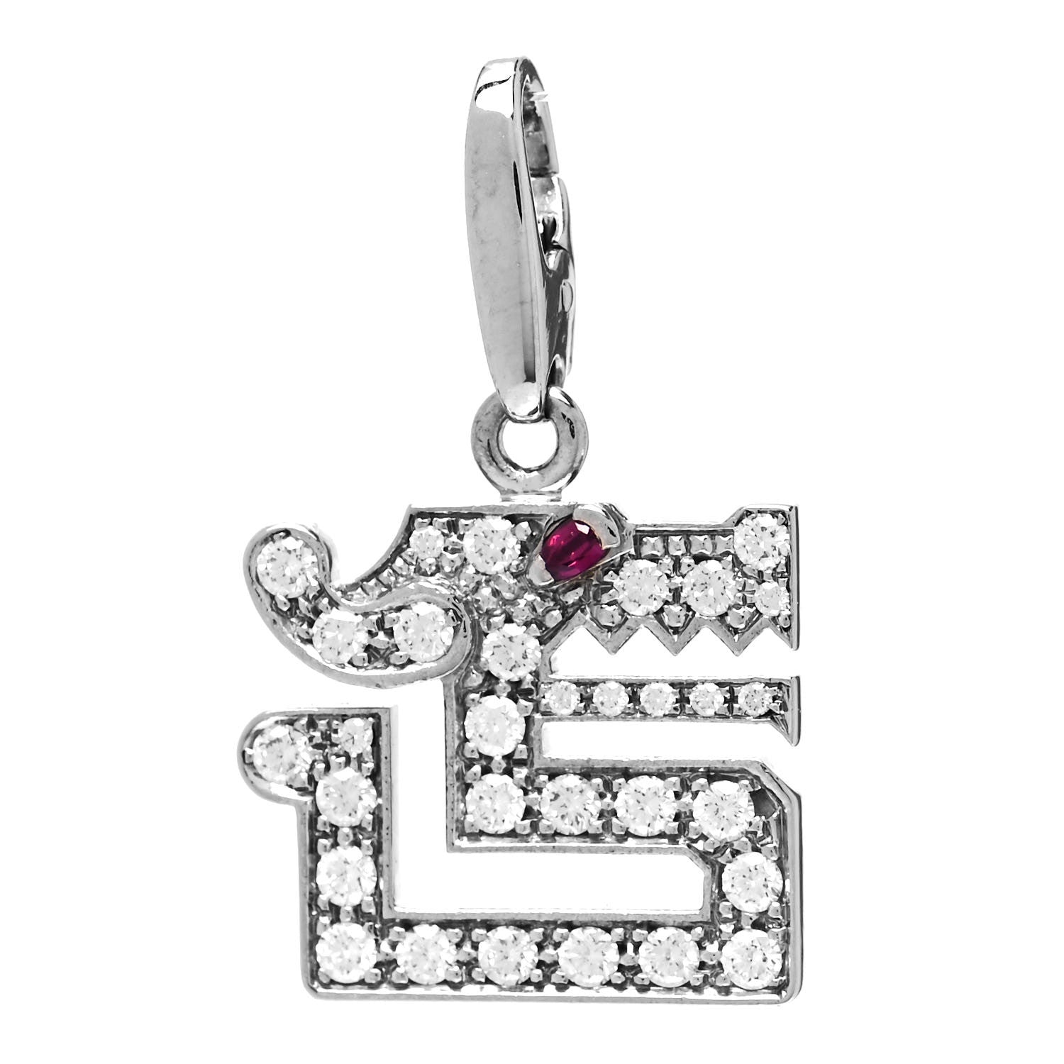 Cartier 18K White Gold Diamond Ruby Dragon Charm 1 of 3