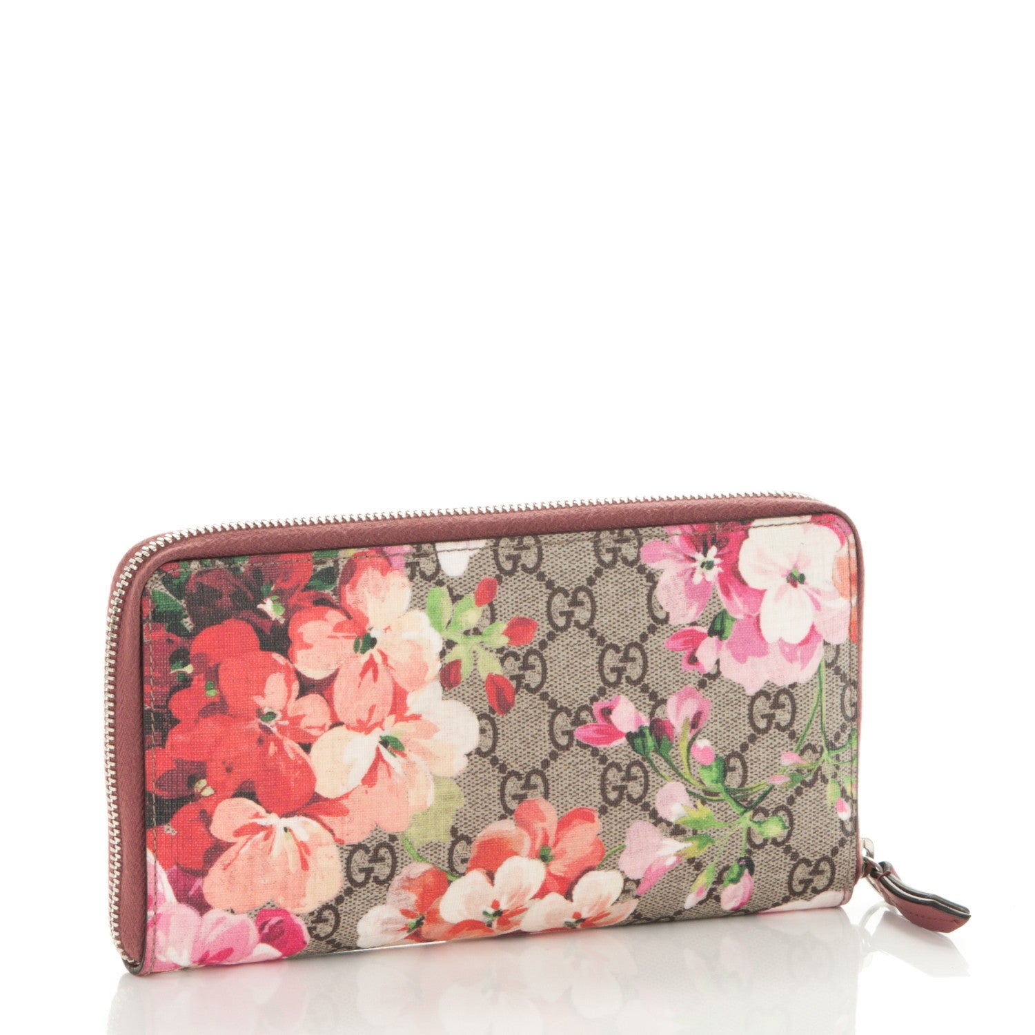 Gucci GG Supreme Monogram Blooms Zip Around Wallet Beige Multicolor Dry Rose 3 of 7