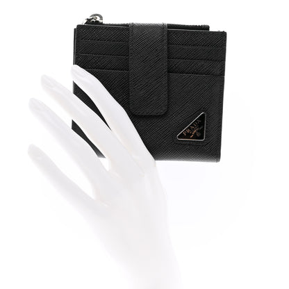 Prada Saffiano Metal Card Holder Compact Wallet Black 2 of 6