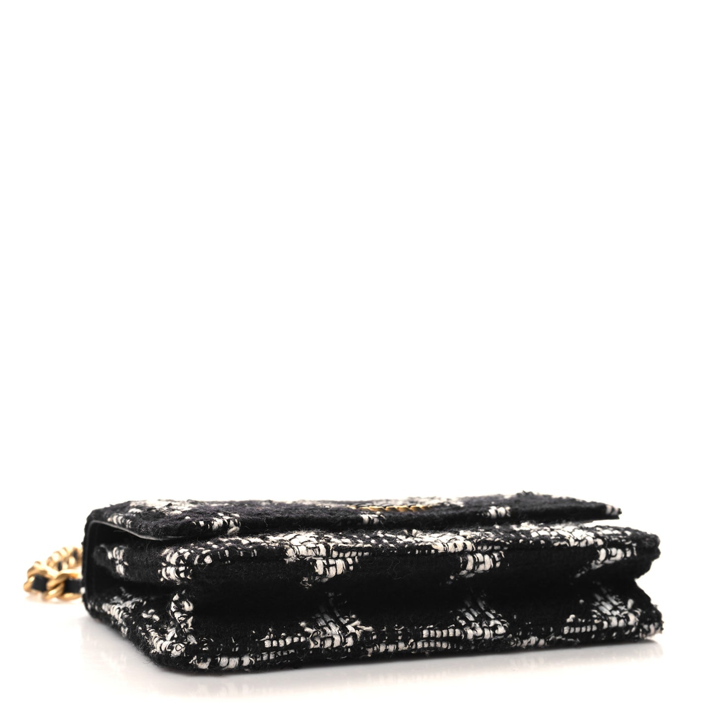 Tweed Quilted Chanel 19 Wallet On Chain WOC Black White