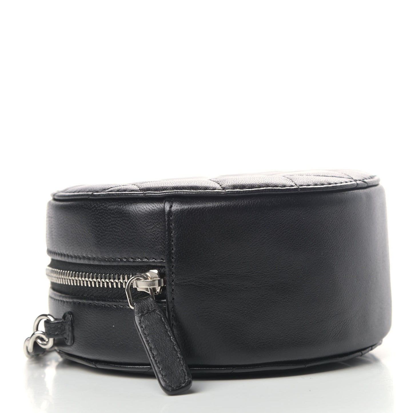 Lambskin Quilted Round Clutch With Chain Black