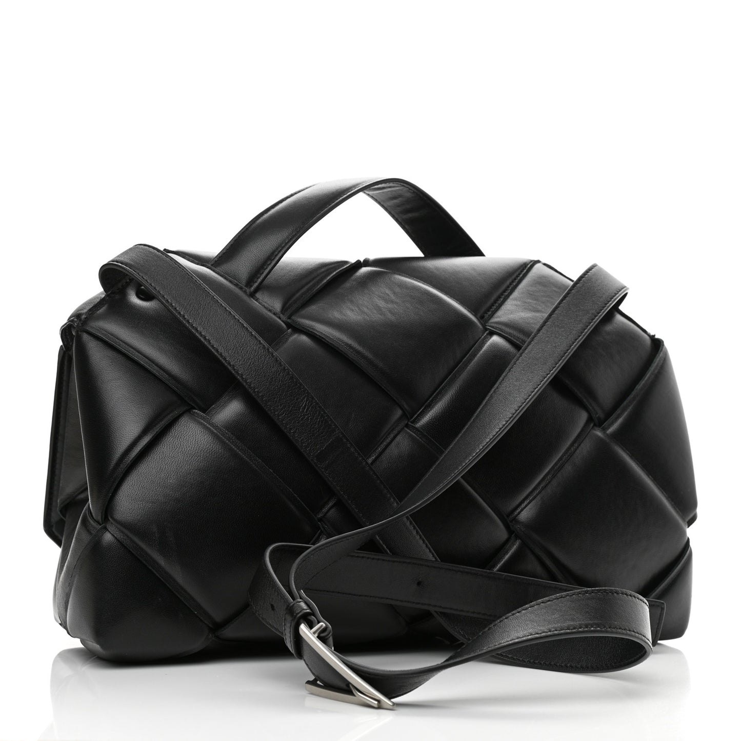 Nappa Intreccio Padded Top Handle Shoulder Bag Black
