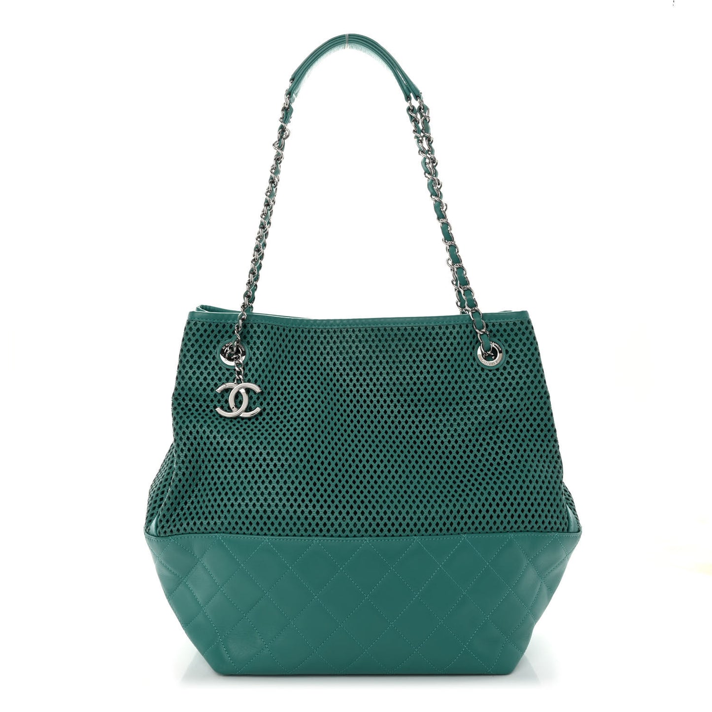 Calfskin Perforated Up In The Air North South Tote Green