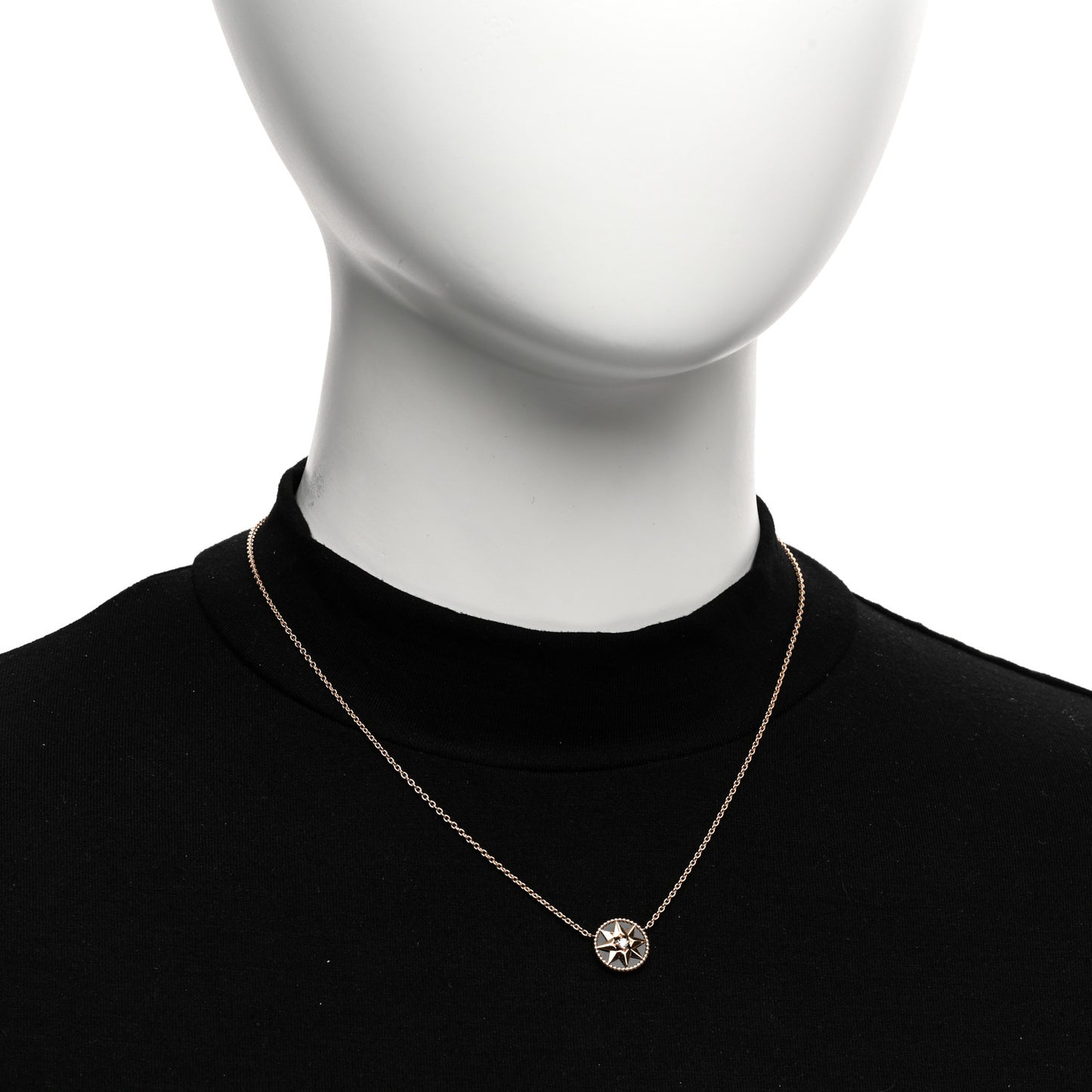 CHRISTIAN DIOR 18K Rose Gold Diamond Black Onyx Rose Des Vents Necklace