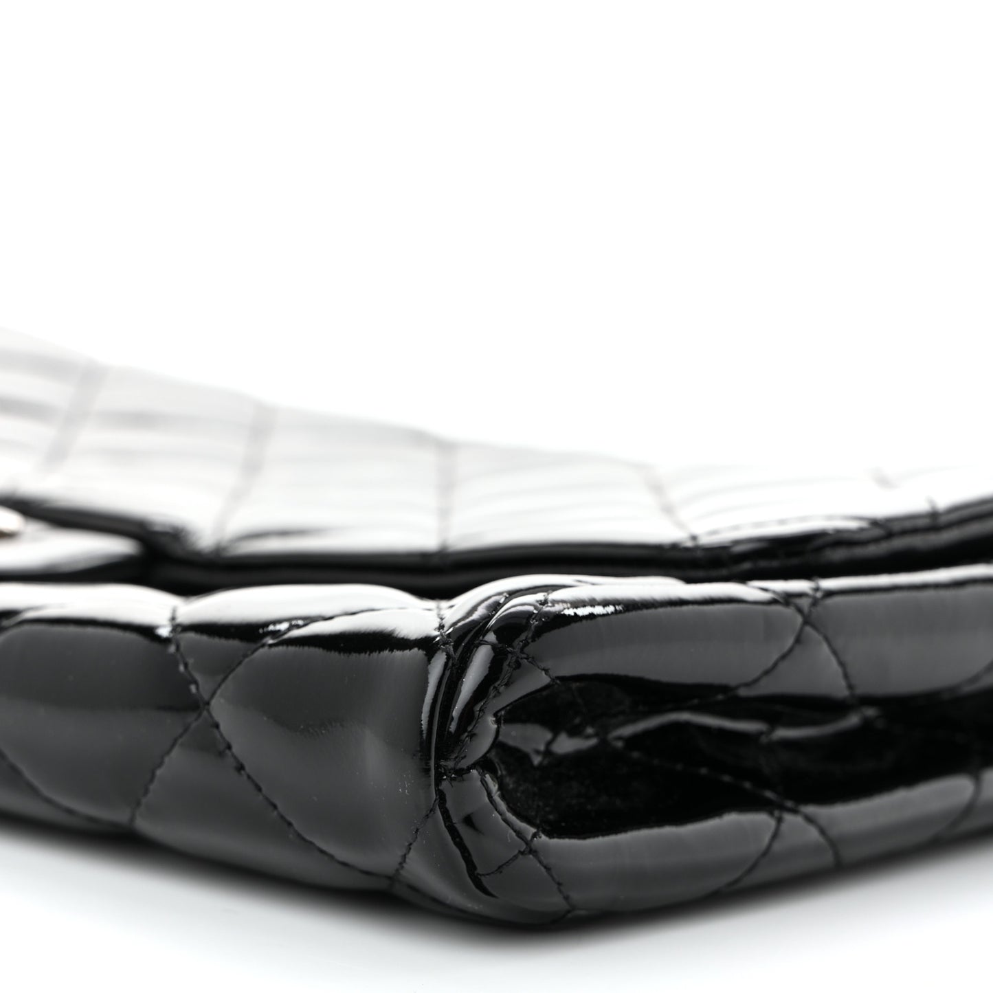Patent Quilted Clutch with Chain Flap Black