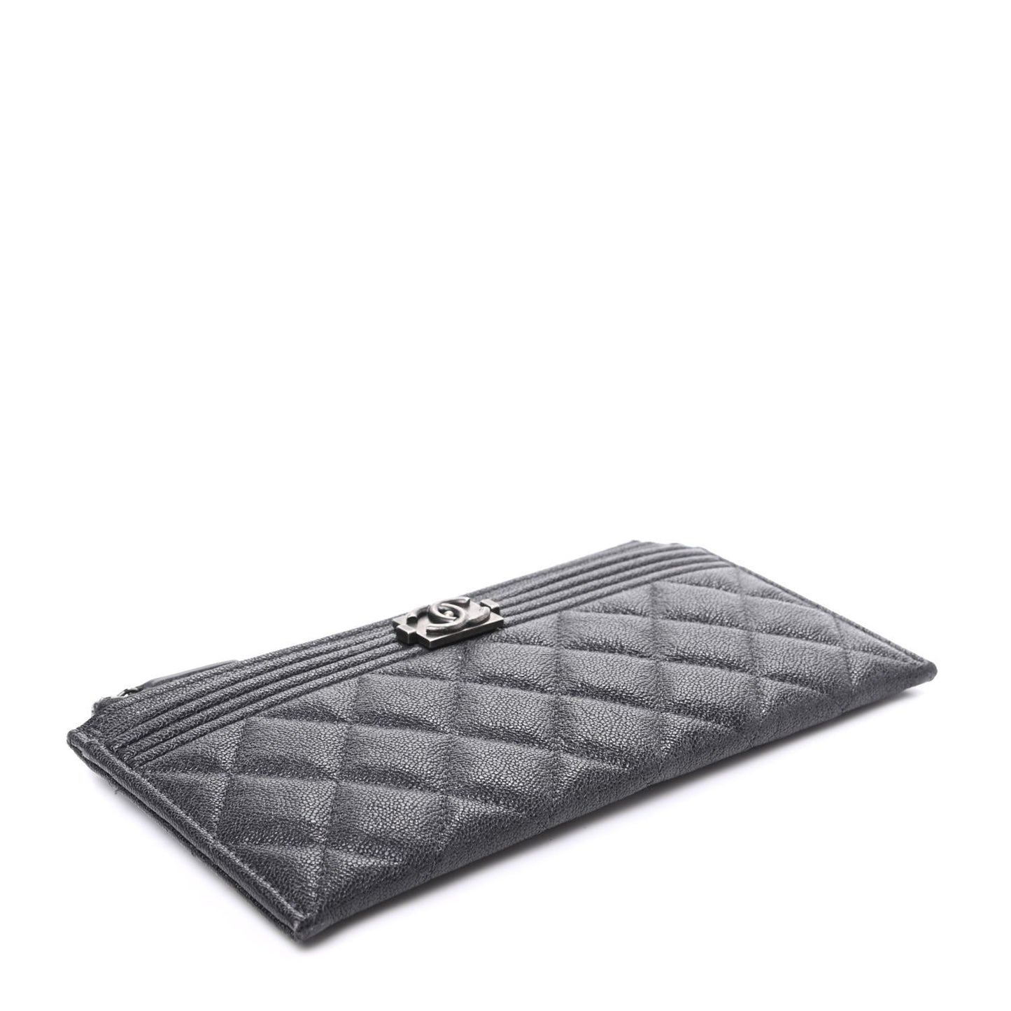 Caviar Quilted Classic Zip Boy Pouch Dark Grey