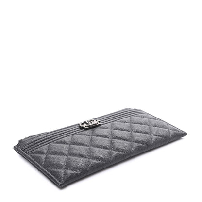 Chanel Caviar Quilted Classic Zip Boy Pouch Dark Grey 4 of 7