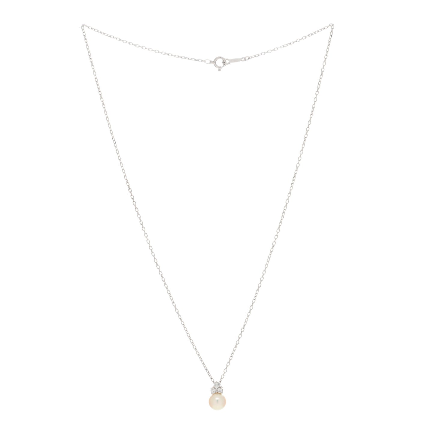 18K White Gold Diamond Akoya Pearl 7mm Drop Pendant Necklace